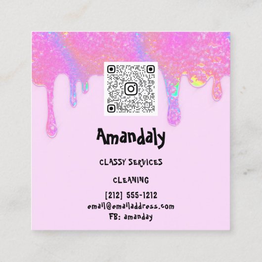 Roze waswasmachine QR-code Vierkante Visitekaartje (Achterkant)