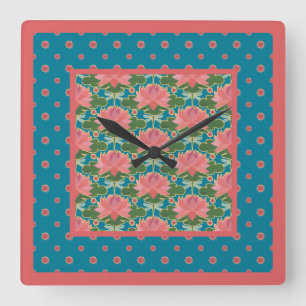 Roze Water Lelies Dragonflies Hanger Wandklok Vierkante Klok