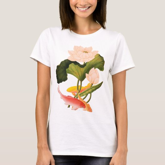 Roze Water Lily en Koi T-shirt (Voorkant)
