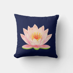 Roze waterbloem op marineblauw kussen