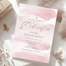 Roze Watercolor Baby Inwijding Uitnodiging