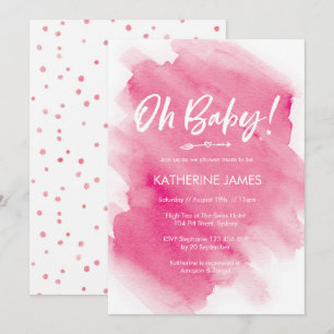 Roze Watercolor Baby shower uitnodiging