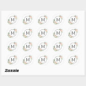 Roze Watercolor Bloem Monogram Ronde Sticker (Vel)