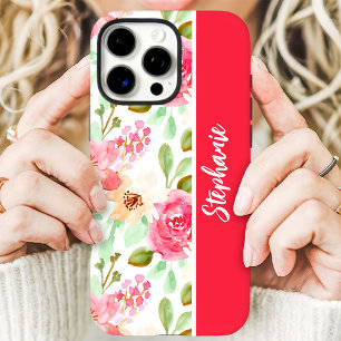 Roze Watercolor Bloemige Aangepaste Naam iPhone 16 Pro Hoesje