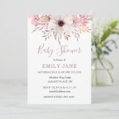 Roze Watercolor Bloemige Baby Shower Uitnodiging (Staand voorkant)