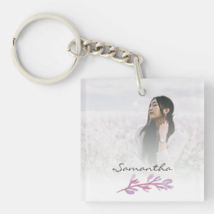 Roze Watercolor Botanische Foto Aandenken Sleutelhanger