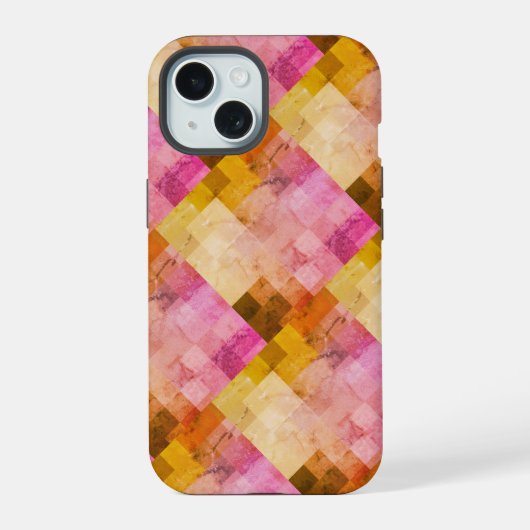 Roze Watercolor Geometrisch Patroon iPhone 15 Hoesje (Achterkant)