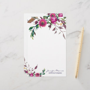 Roze watercolorrozen gepersonaliseerd briefpapier