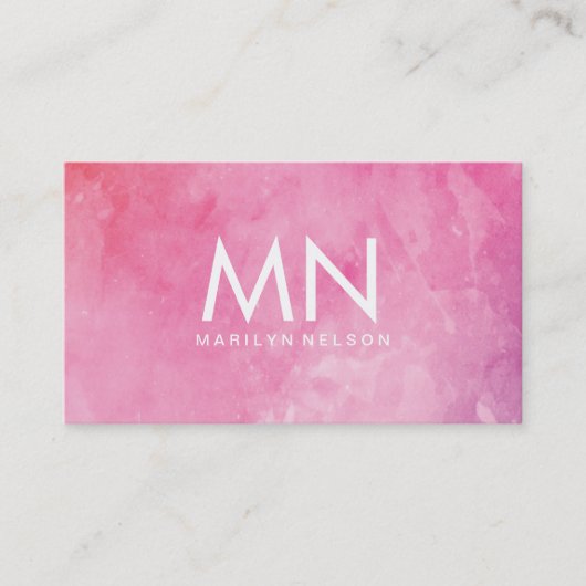 Roze waterkleurmonogram visitekaartje (Voorkant)