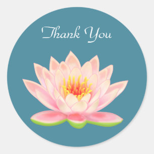 Roze Waterlelie Bloem op Blauwe Dank Je Ronde Sticker