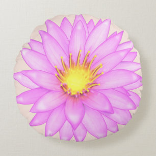 Roze Waterlelie Bloem op Licht Beige Rond Kussen