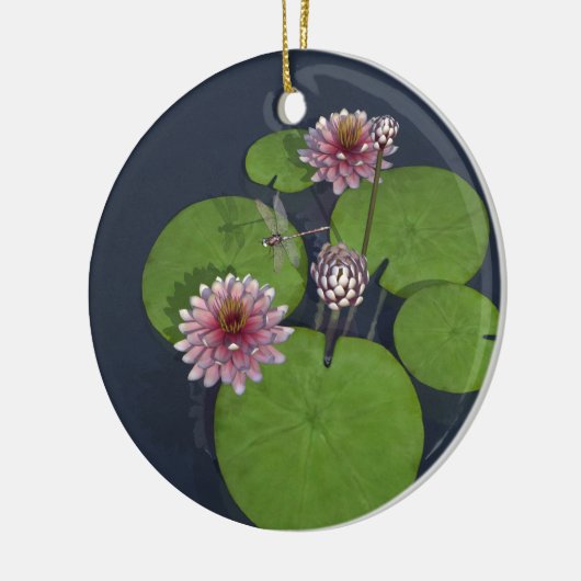 Roze Waterlelie en Dragonfly Keramisch Ornament (Links)