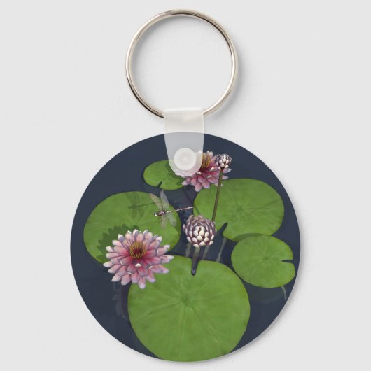  Roze Waterlelie en Dragonfly Sleutelhanger (Voorkant)