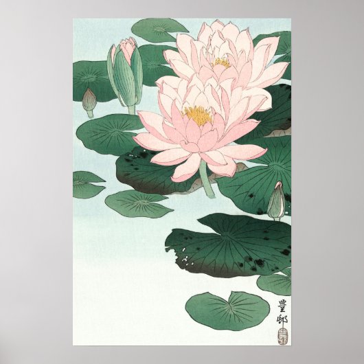 Roze Waterlelie Japanse kunst Poster (Voorkant)