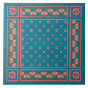 Roze Waterlelies op Diepblauwe Keramische Tegel Tegeltje