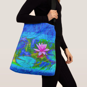 Roze waterLily in een kobalt Blue Pond Crossbody Tas