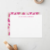 Roze Watermeloen Fruit Gepersonaliseerd Notitiekaartje (Voorkant / Achterkant in situ)