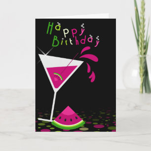 Roze Watermeloen Martini Cocktail Wenskaart Kaart