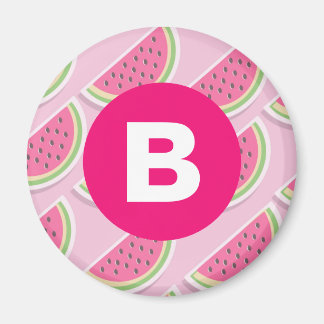 Roze Watermeloen Patroon Cirkel Monogram Magneet
