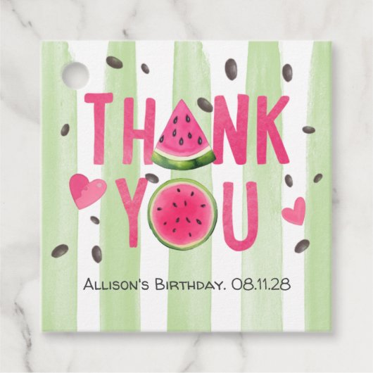Roze Watermeloen, Schattigee Zomerverjaardag Dank Bedankjes Labels (Voorkant)