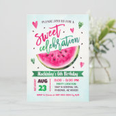 Roze Watermeloen Verjaardagsfeest Sweet Celebratio Kaart (Staand voorkant)
