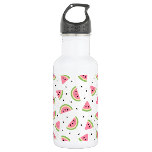 Roze watermeloenen, watermeloenpitten, zomerpatroo waterfles