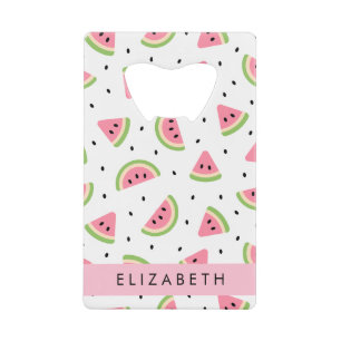 Roze watermeloenen, watermeloenzaden, Jouw naam Kredietkaart Flessenopener