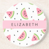 Roze watermeloenen, watermeloenzaden, Jouw naam Zandsteen Onderzetter (Voorkant)