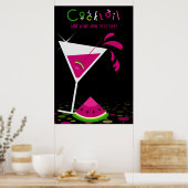 Roze Watermelon Martini Cocktail Party Poster (Keuken)