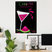 Roze Watermelon Martini Cocktail Party Poster (Thuiskantoor)