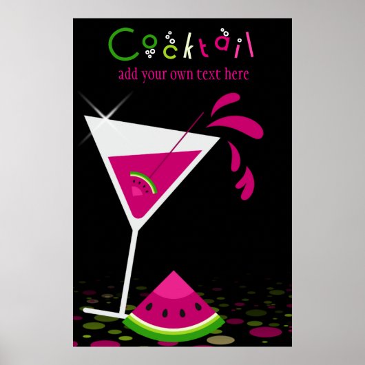 Roze Watermelon Martini Cocktail Party Poster (Voorkant)