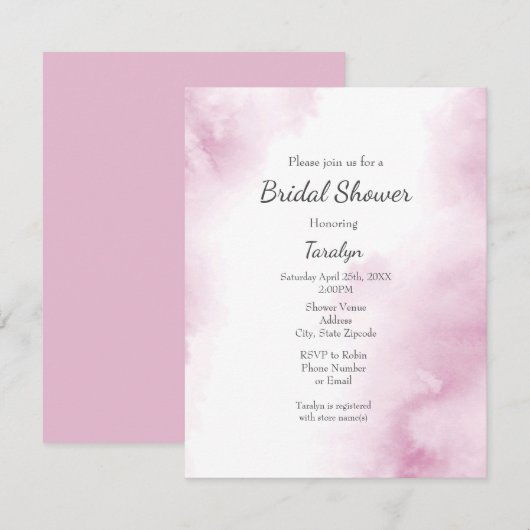 Roze Waterverf Abstract Lijst Kaart (Voorkant / Achterkant)