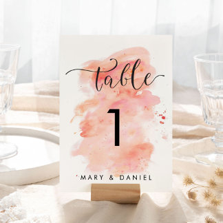 Roze Waterverf achtergrond Trouwtafel nummer Kaart