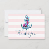 Roze Waterverf Anker Bruiloft Dank u Kaart (Voorkant)