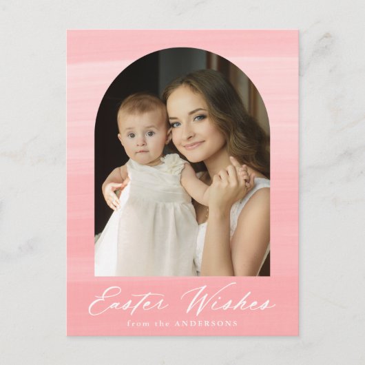 Roze Waterverf Arch 2 Fotopaasmaak Feestdagenkaart (Voorkant)