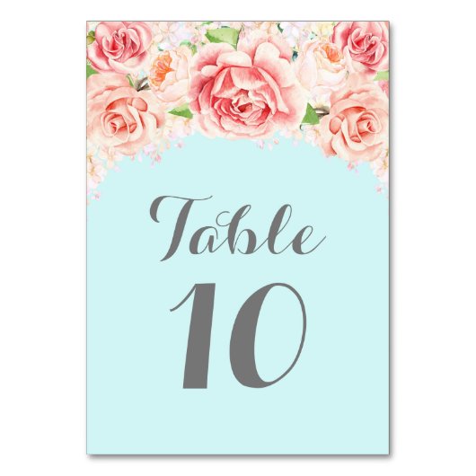 Roze Waterverf Baby Blauwe Tafel Aantal Kaarten (Voorkant)