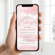 Roze Waterverf Baby Inwijding Telefoon Uitnodiging