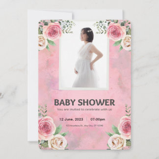 Roze Waterverf Baby shower Kaart