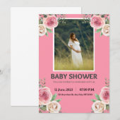 Roze Waterverf Baby shower Kaart (Voorkant / Achterkant)