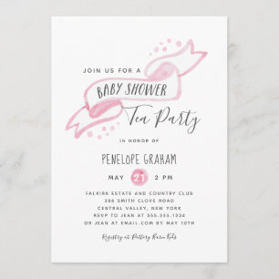 Roze Waterverf Baby shower Tea Party Invitation Kaart