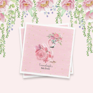 Roze Waterverf Ballerina Flamingo Baby shower Servet