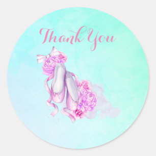 Roze Waterverf balletschoenen Hartelijk dank Ronde Sticker