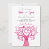 Roze Waterverf Bat Mitzvah Invites Kaart (Voorkant)