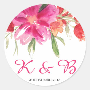 Roze Waterverf Bloeddruk Monogram Sticker