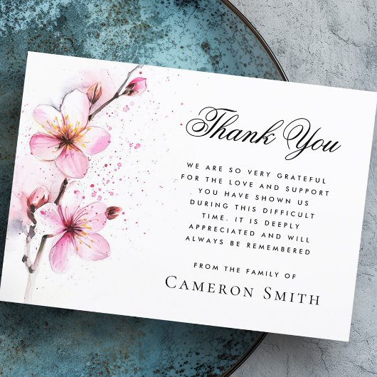 Roze waterverf bloeit begrafenis sympathie bedankkaart