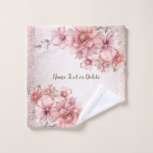 Roze Waterverf bloeit glanzend glitter modern Bad Handdoek (Wasdoekje)