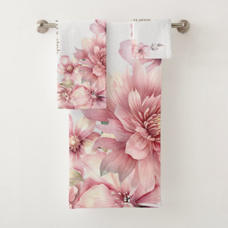 Roze Waterverf bloeit glanzend glitter modern Bad Handdoek