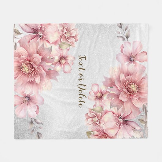Roze Waterverf bloeit glanzend glitter modern Fleece Deken (Voorkant (Horizontaal))