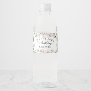 Roze Waterverf Bloem 80ste Verjaardag Vrouwelijk Waterfles Etiket