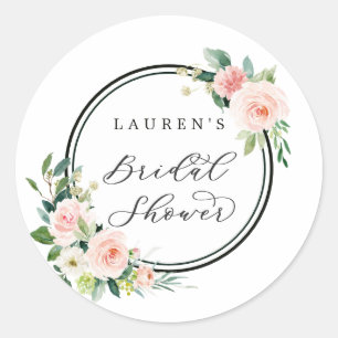 Roze Waterverf Bloem Bruidsdouche Ronde Sticker
